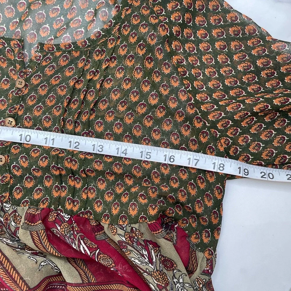 Band of Gypsies Vintage Sheer Paisley Boho Peplum Multicolor Blouse - Picture 6 of 8